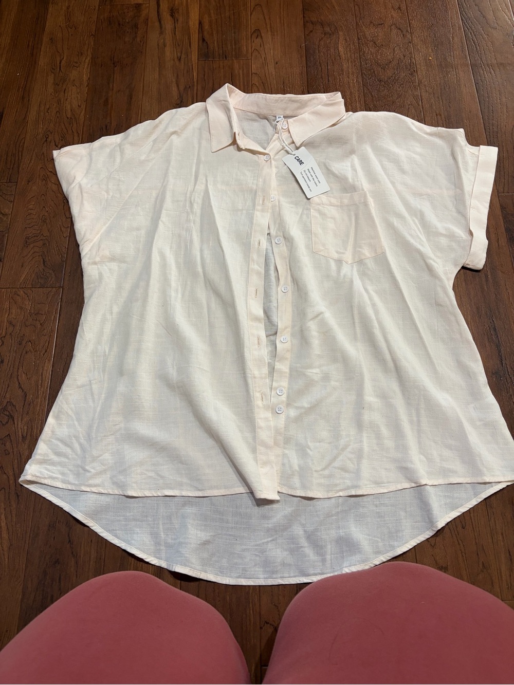 Light Cream Short-Sleeve Button Front Blouse